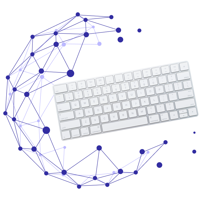 A keyboard surrounded by a globe made up of lines and dots.